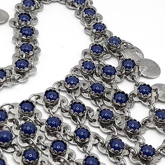 Chico's Blue Cabochon Bib Necklace, New With Tags, Silver Tone, 24" - Picture 8 of 12